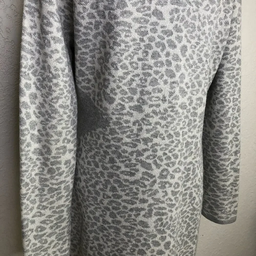 Karl Lagerfeld silver gray white metallic leopard sweater midi dress size XL